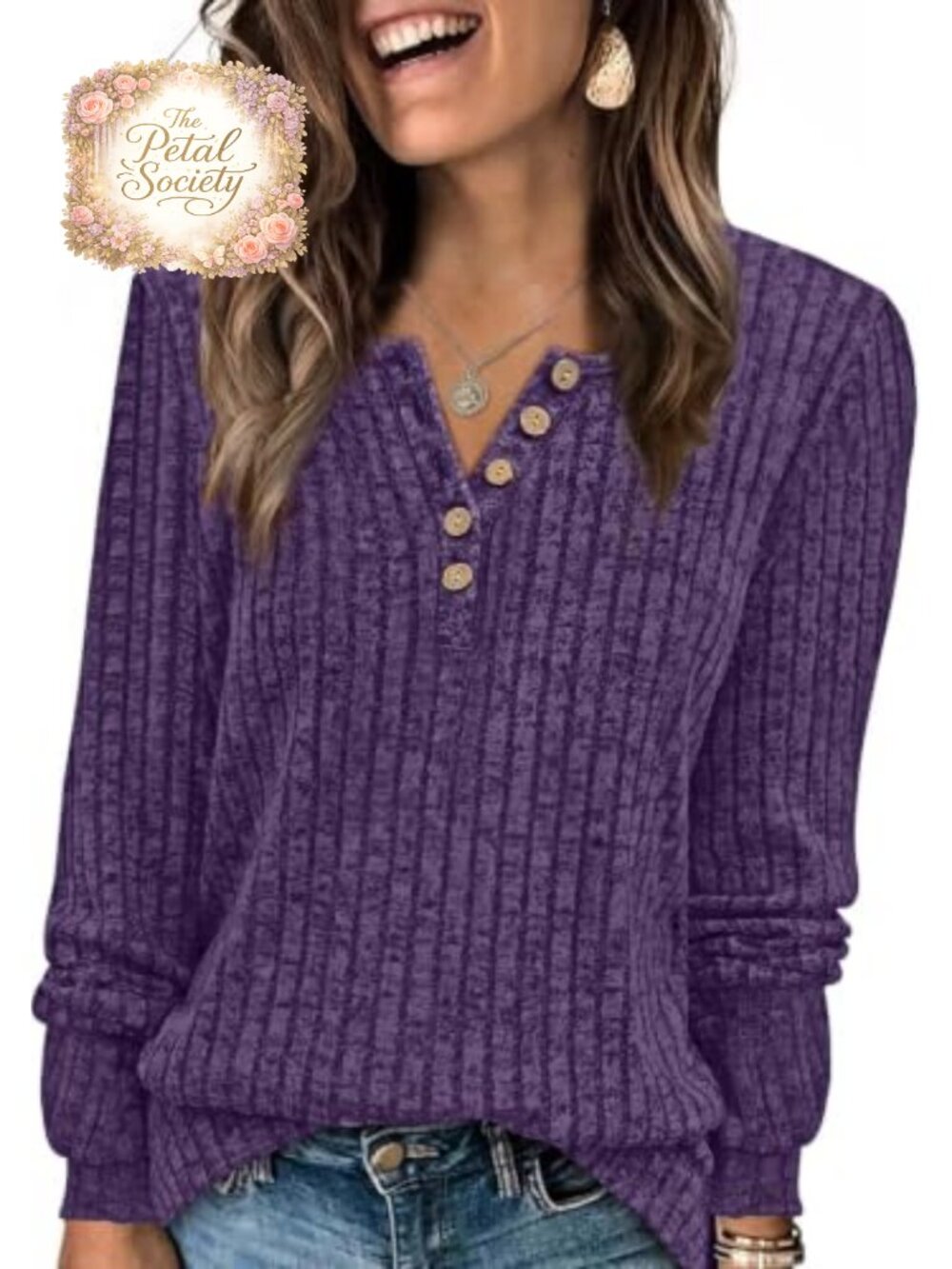 XIEERDUO Women's Button Front Tunic Sweater Long Sleeve Henley Neck